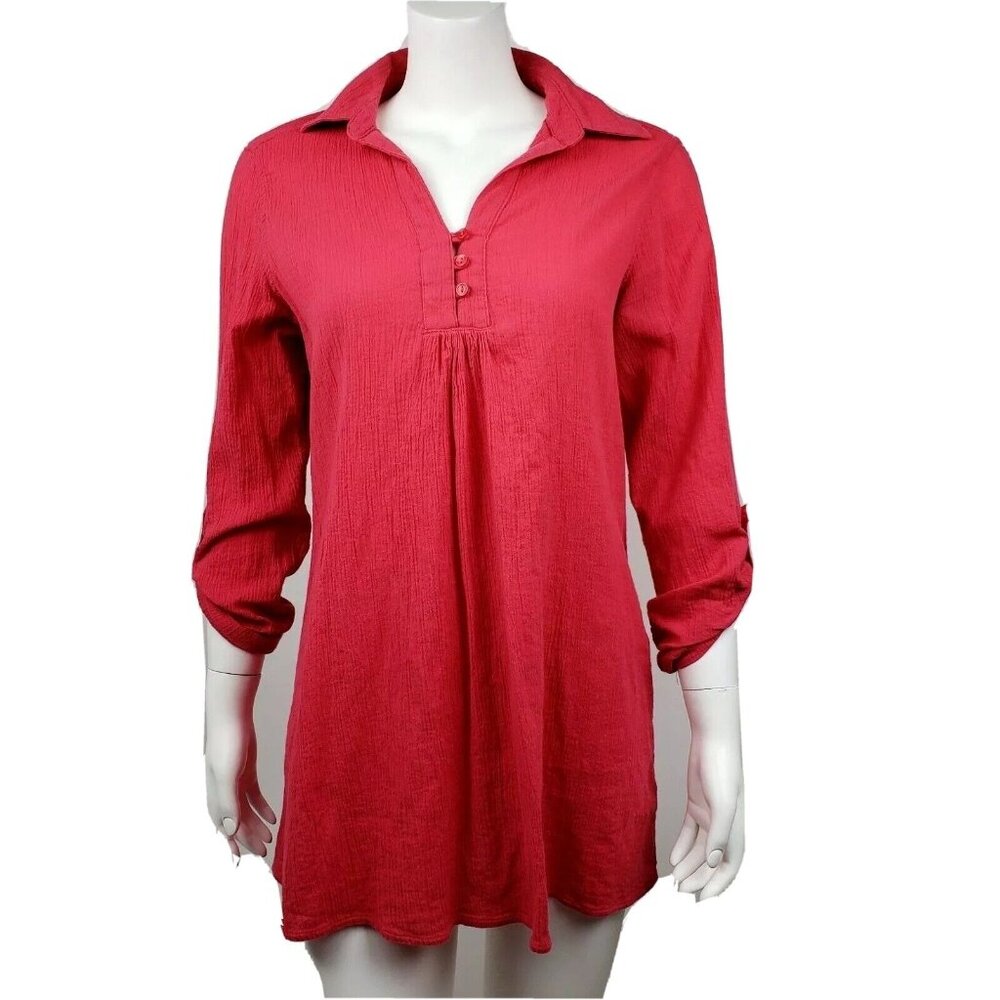 Croft‎ & Barrow Top Womens Size S Small Solid All Pink 3/4 Sleeve Collared
